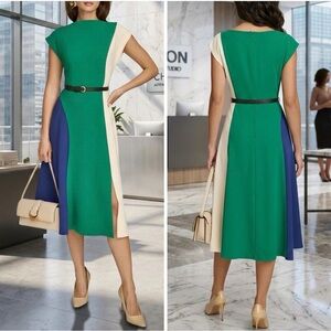 Donna Karan Belted A Line Crepe Dress size NWT